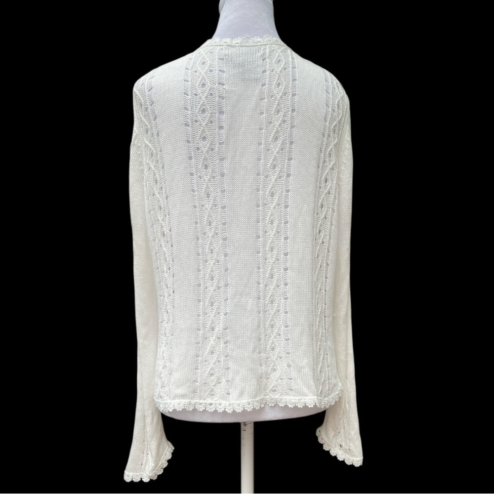 Romantic White Lace Knit Button Cardigan Cottagecore Feminine M - Picture 4 of 8